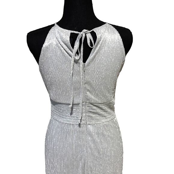 Silver Metallic Maxi Halter Keyhole Formal Prom Cocktail Dress Sz 8 Glam Holiday - Picture 6 of 12